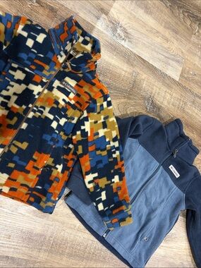 Columbia Kids Multi-Color Pixel Print Fleece Jacket & Blue Fleece Zip-Up